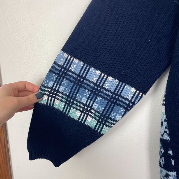 VTG Donna Scott Woman's XL Blue Winter Mixed Print Mock Neck Sweater Christmas - Picture 7 of 7